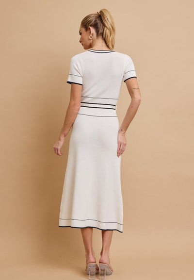 White Trim Midi Dress