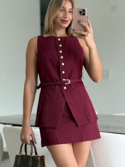 Wine Short dress PREORDER 09/05/25 Aprox