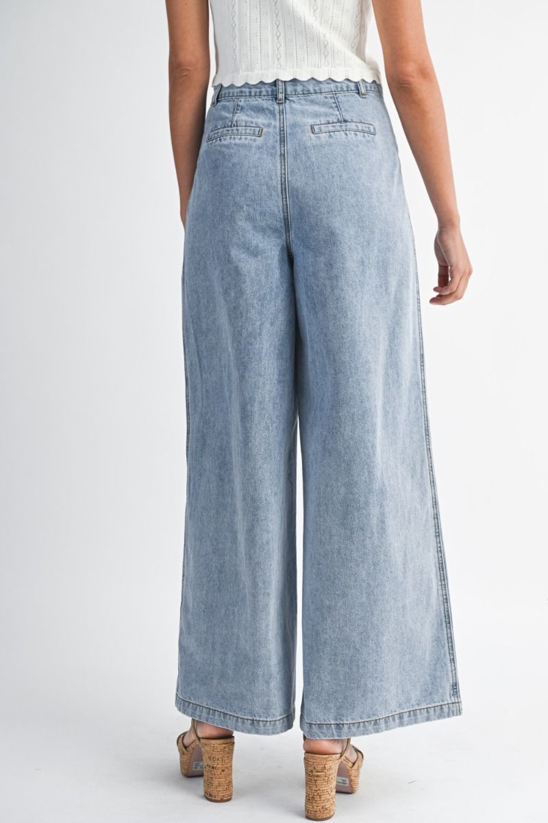Denim Pleated Wide Jeans