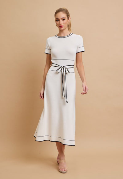 White Trim Midi Dress