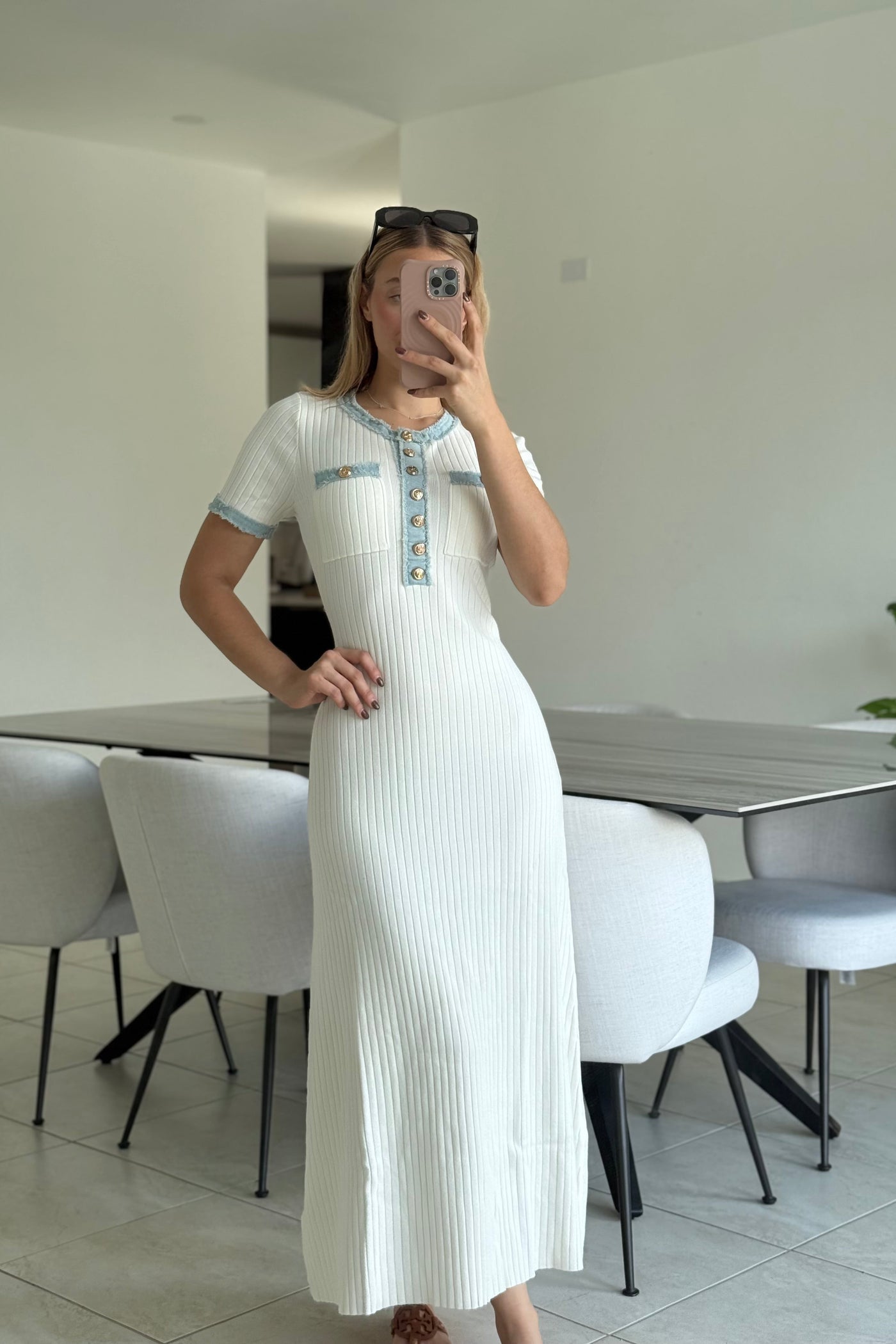 Knit Midi Dress with Denim