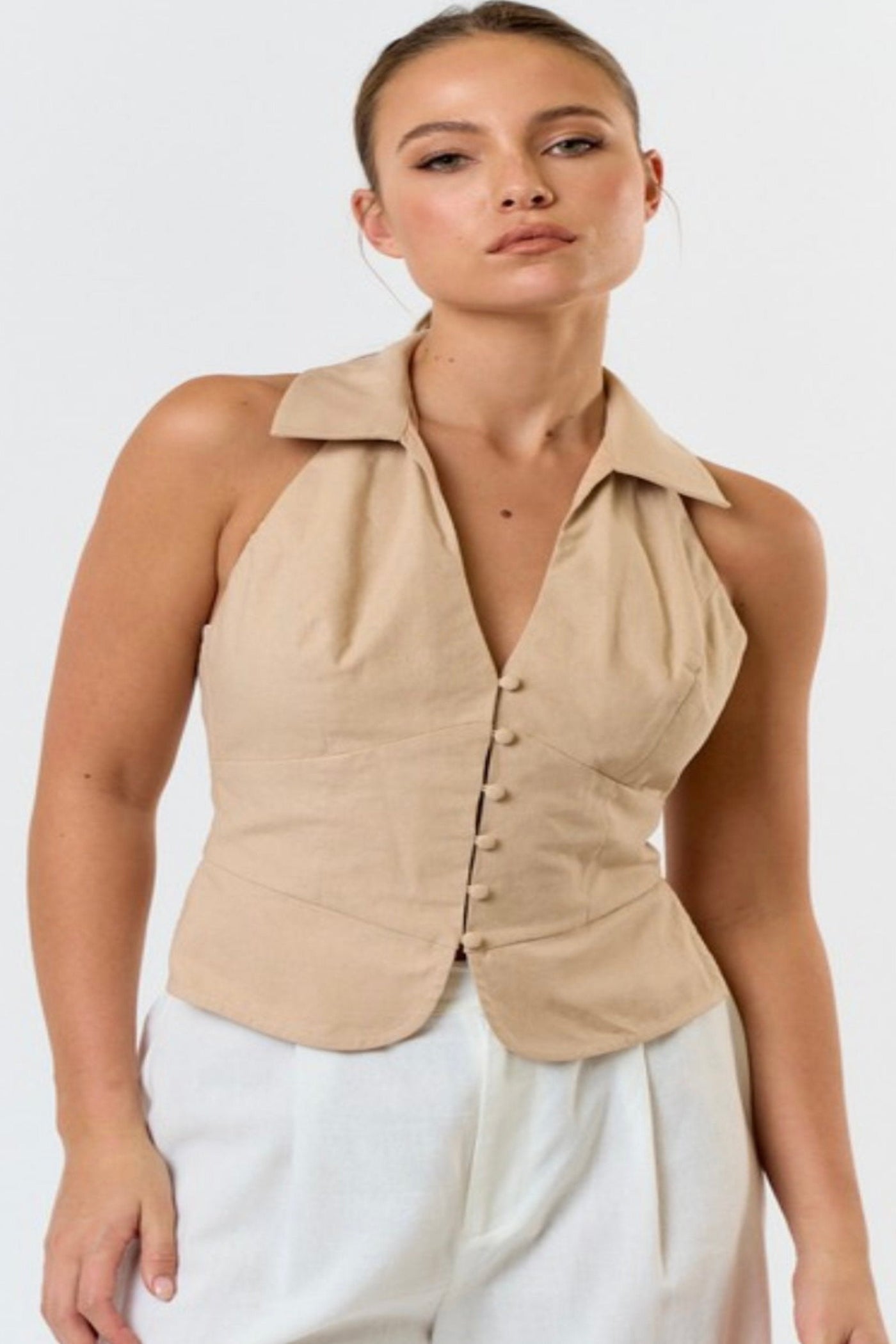 Linen Botton Up Vest