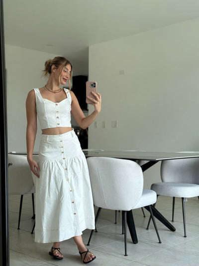 White Crop Top & Skirt Set