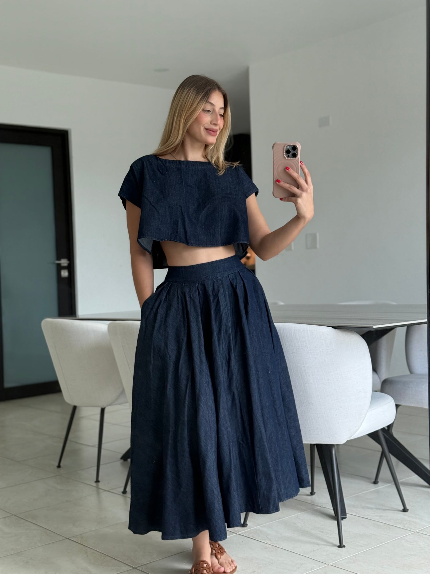 Denim Crop Top Skirt Set