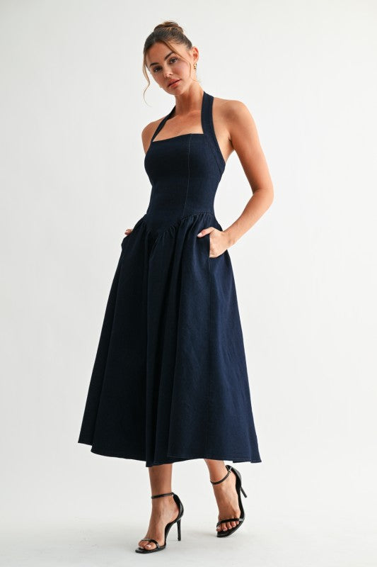 Halter Denim Dress         PREORDER January 9, 2026