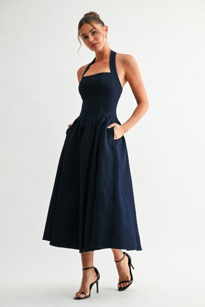Halter Denim Dress         PREORDER January 9, 2026