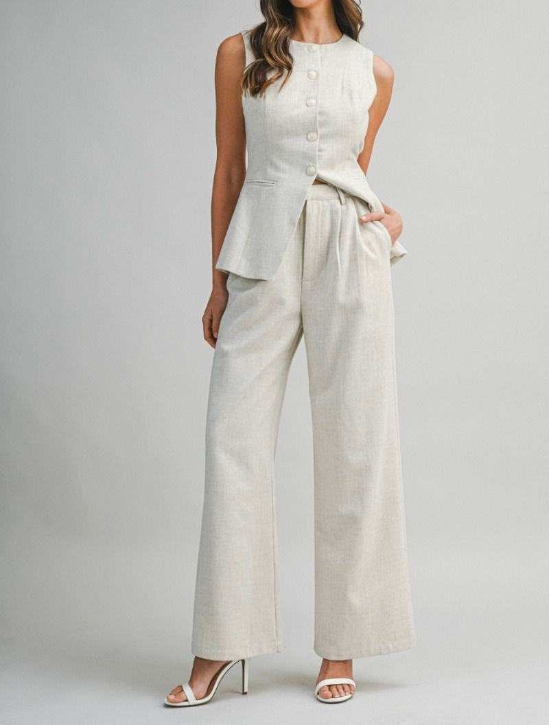Solid Button Down Vest & Pant Set