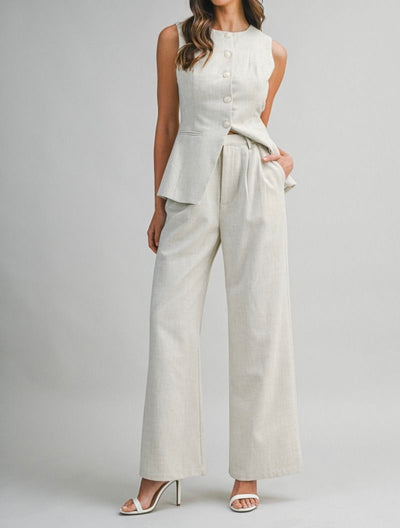 Solid Button Down Vest & Pant Set