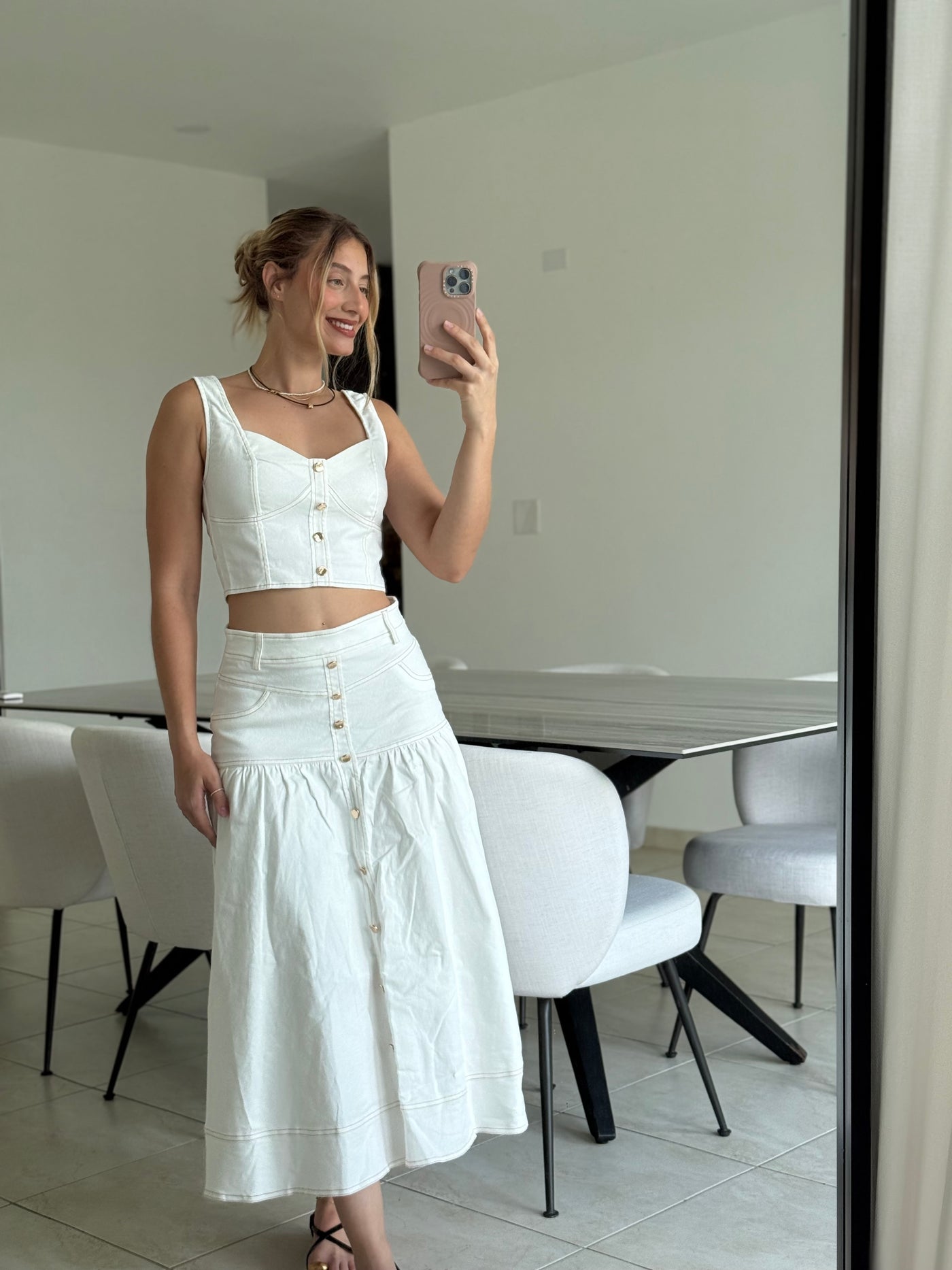 White Crop Top & Skirt Set