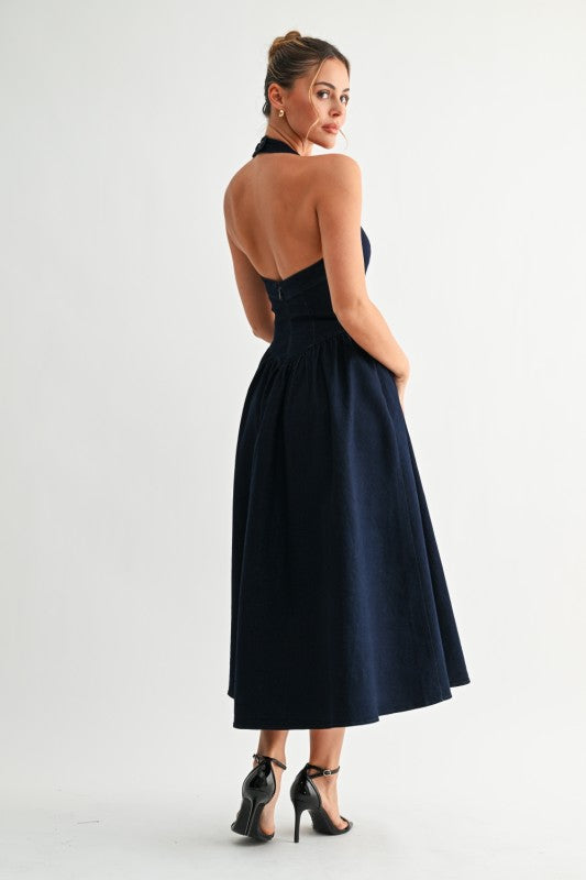 Halter Denim Dress         PREORDER January 9, 2026