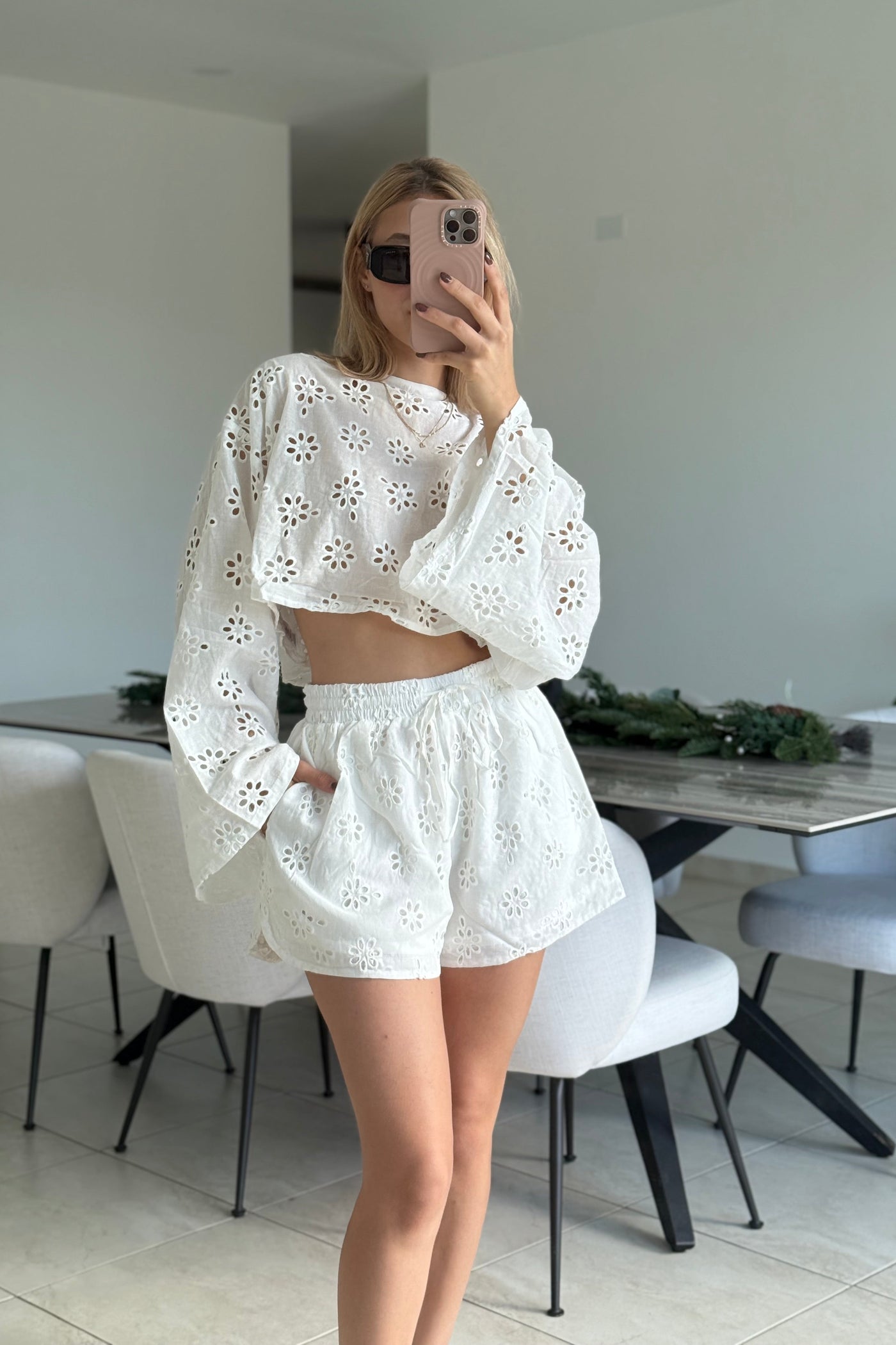 Eyelet Matching Short Pant Set