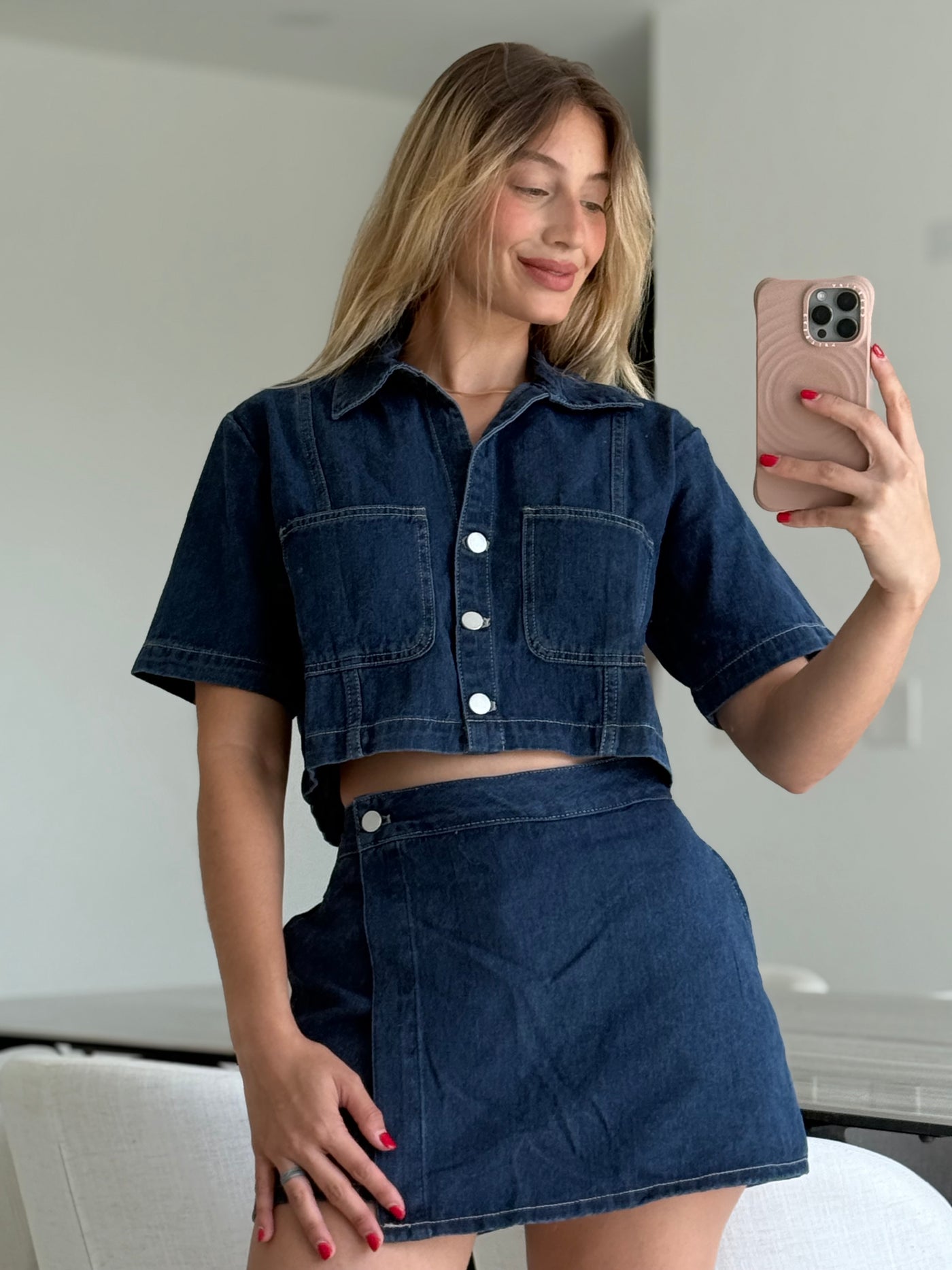 Button Down Crop Top & Skort Set