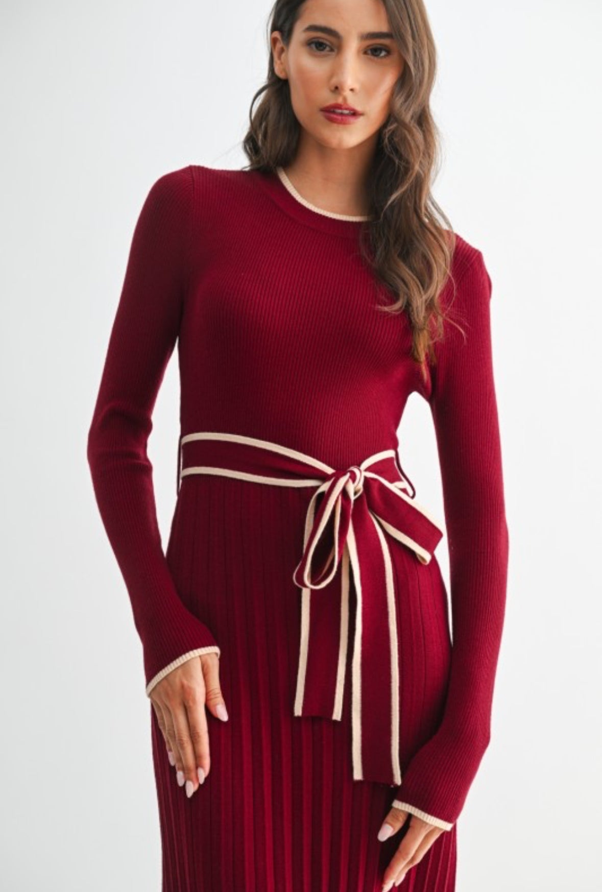 Burgundy Ribbed Midi Dress PREORDER 09/18/25 Aprox