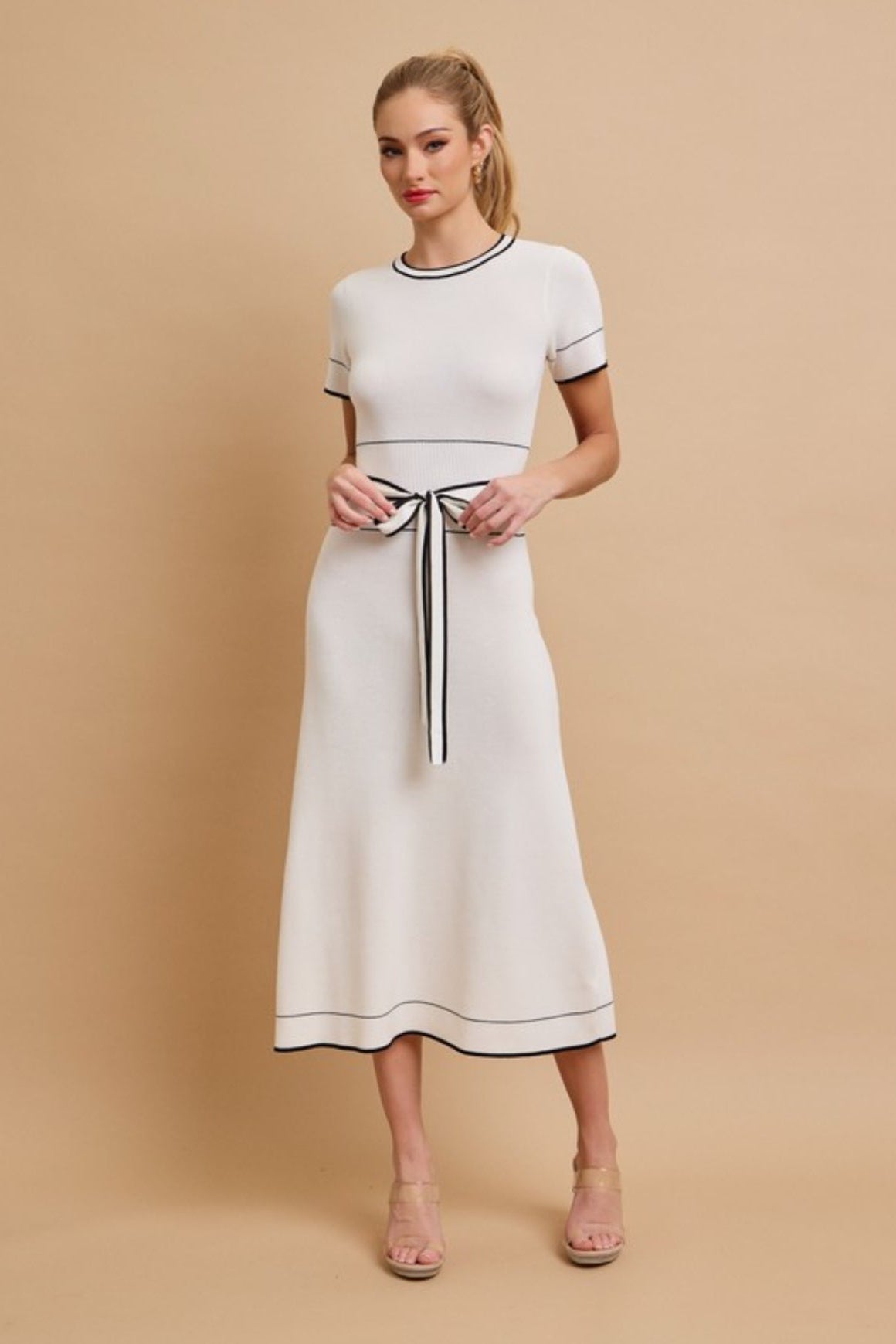 White Trim Midi Dress