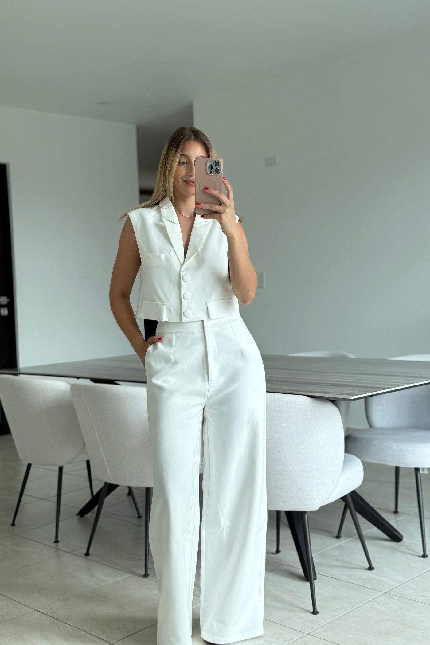 Button Down Crop Top Pant Set      PREMIUM COLLECTION