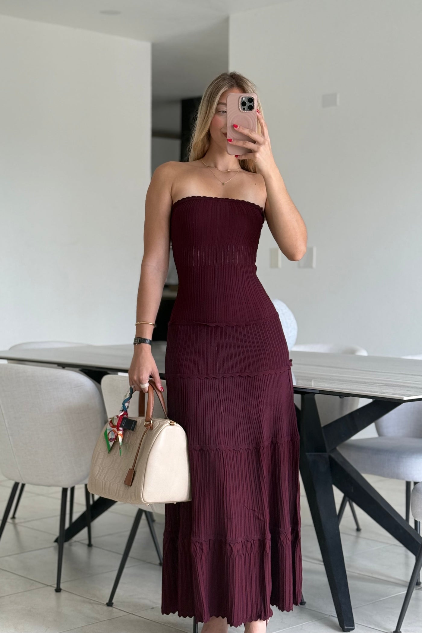 Cherry Scallop Strappless Dress
