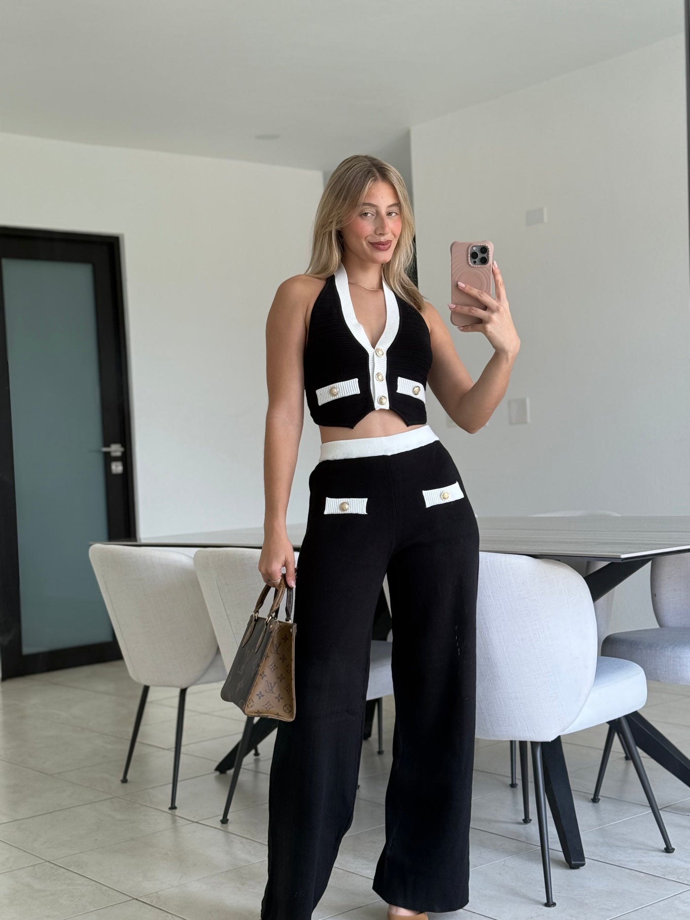 Contrast Trim Pant Set