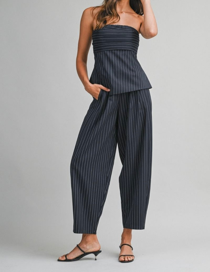 Pinstripe Strapless Pant Set PREORDER 12/22/25 Aprox
