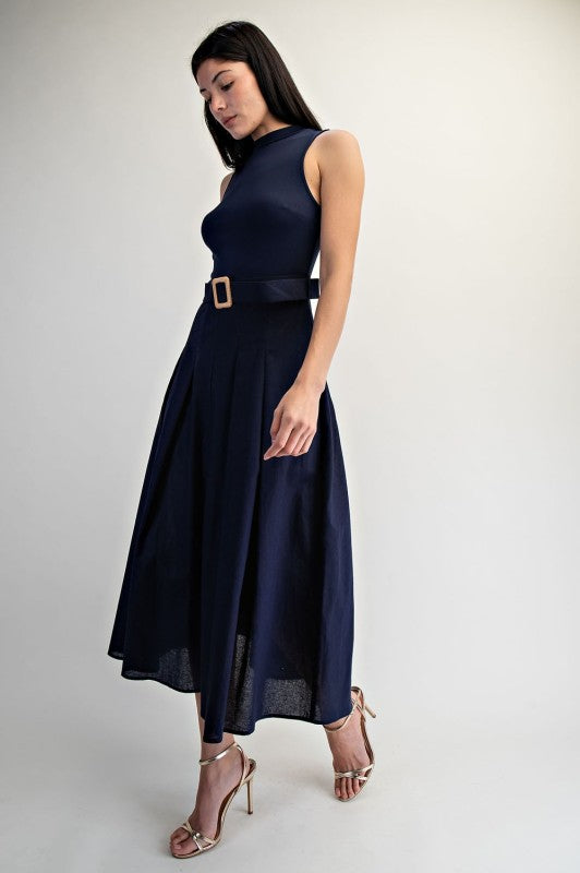 midi dress by odeca Ramy Brook Odessa Cotton Knit Combo Midi Dress in Bazaar Blue