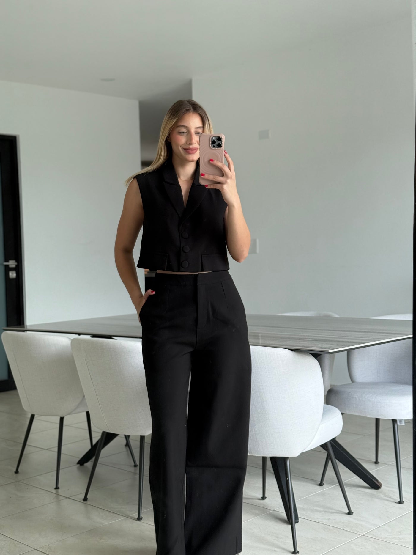 Button Down Crop Top Pant Set      PREMIUM COLLECTION