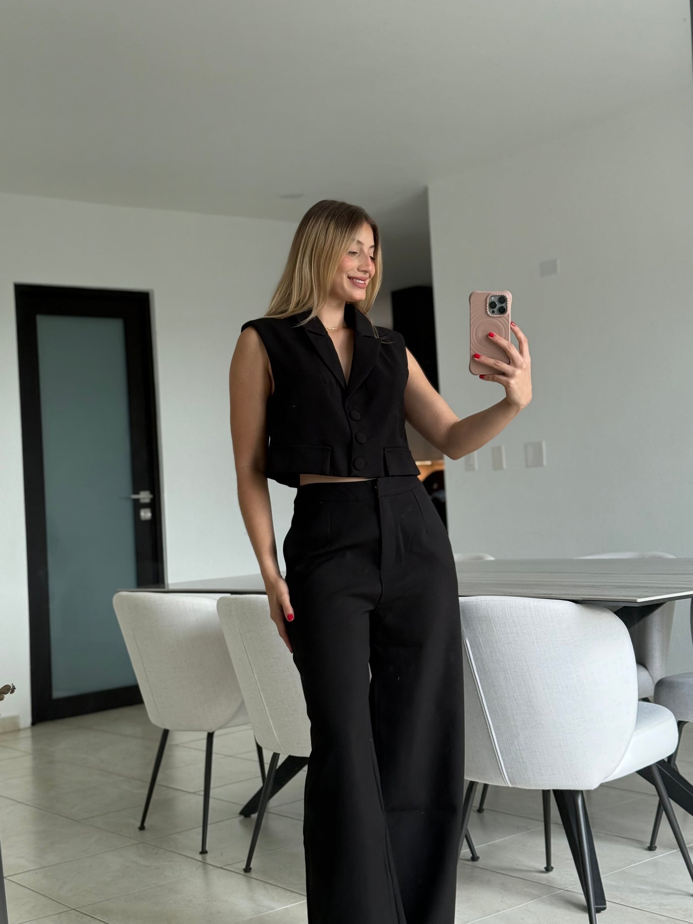 Button Down Crop Top Pant Set      PREMIUM COLLECTION