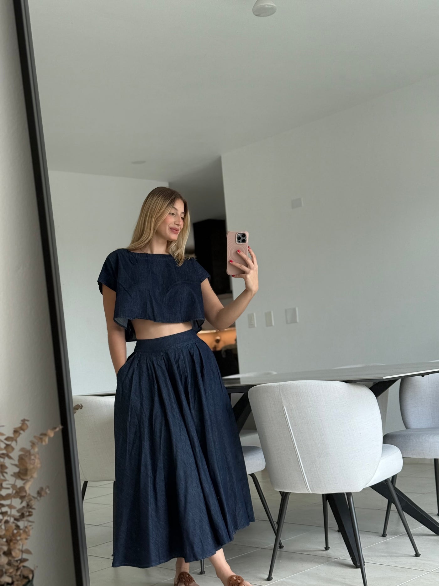 Denim Crop Top Skirt Set