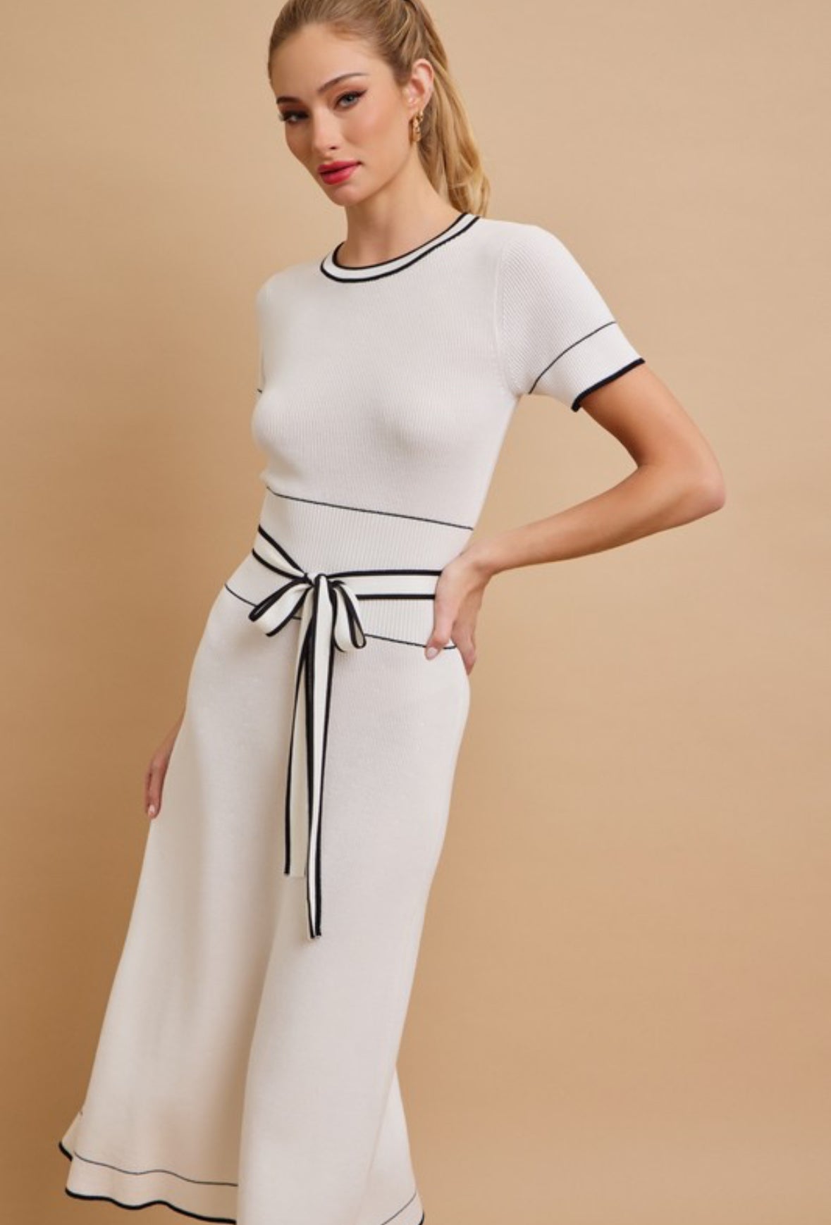 White Trim Midi Dress