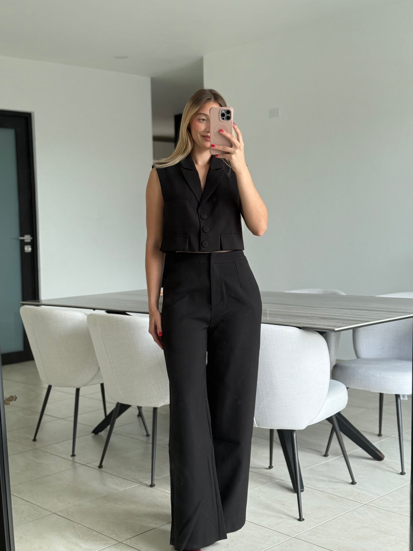 Button Down Crop Top Pant Set      PREMIUM COLLECTION
