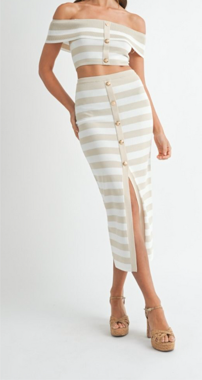 Off Shoulder Stripe Knit Skirt Set