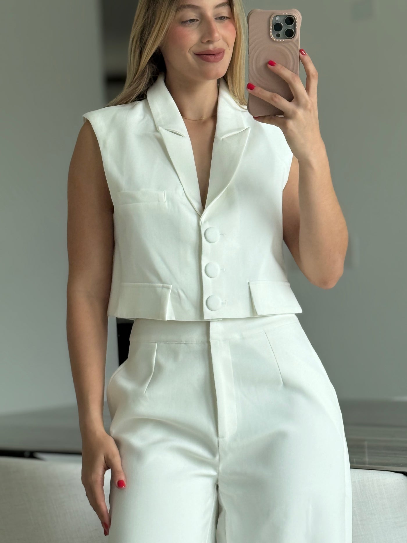 Button Down Crop Top Pant Set      PREMIUM COLLECTION