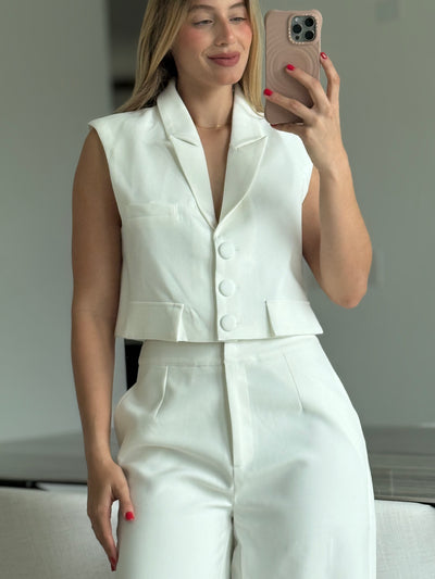 Button Down Crop Top Pant Set      PREMIUM COLLECTION