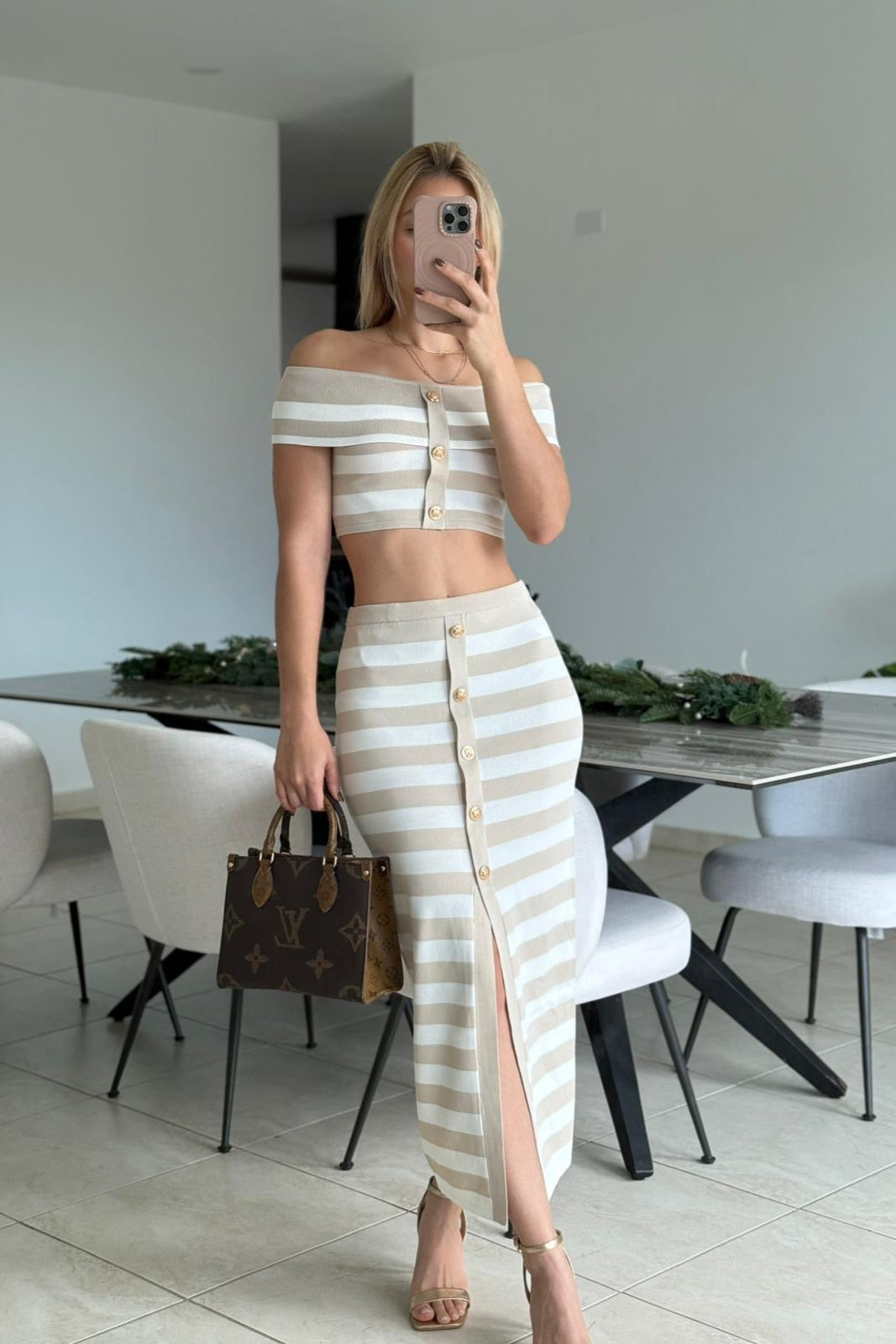 Light Taupe Off Shoulder Set