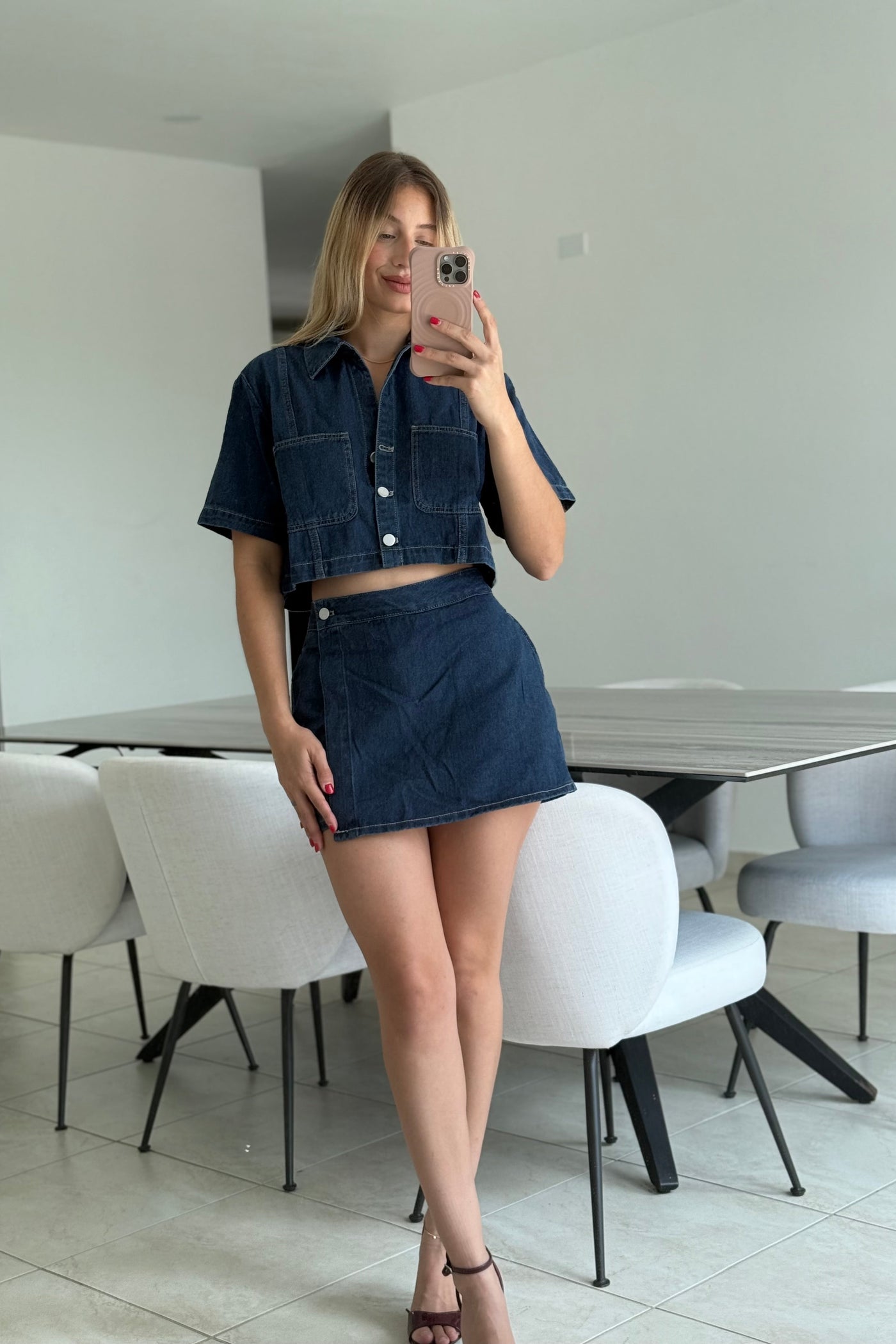 Button Down Crop Top & Skort Set