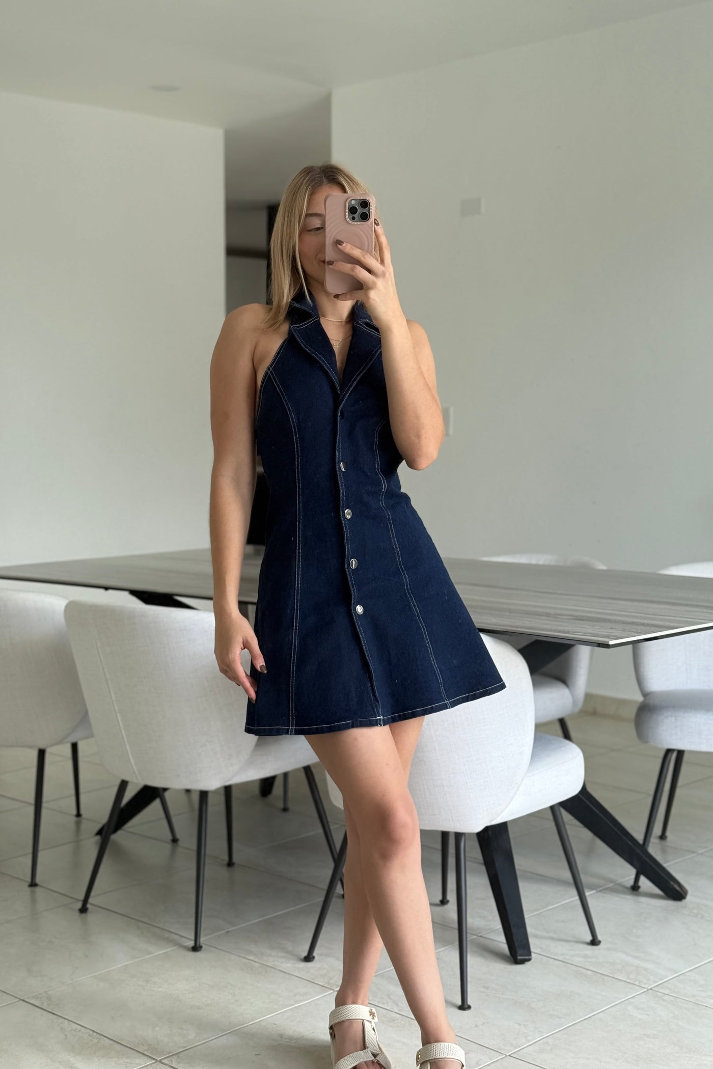 Collard Halter Denim Dress PREORDER 05/12/25 Aprox