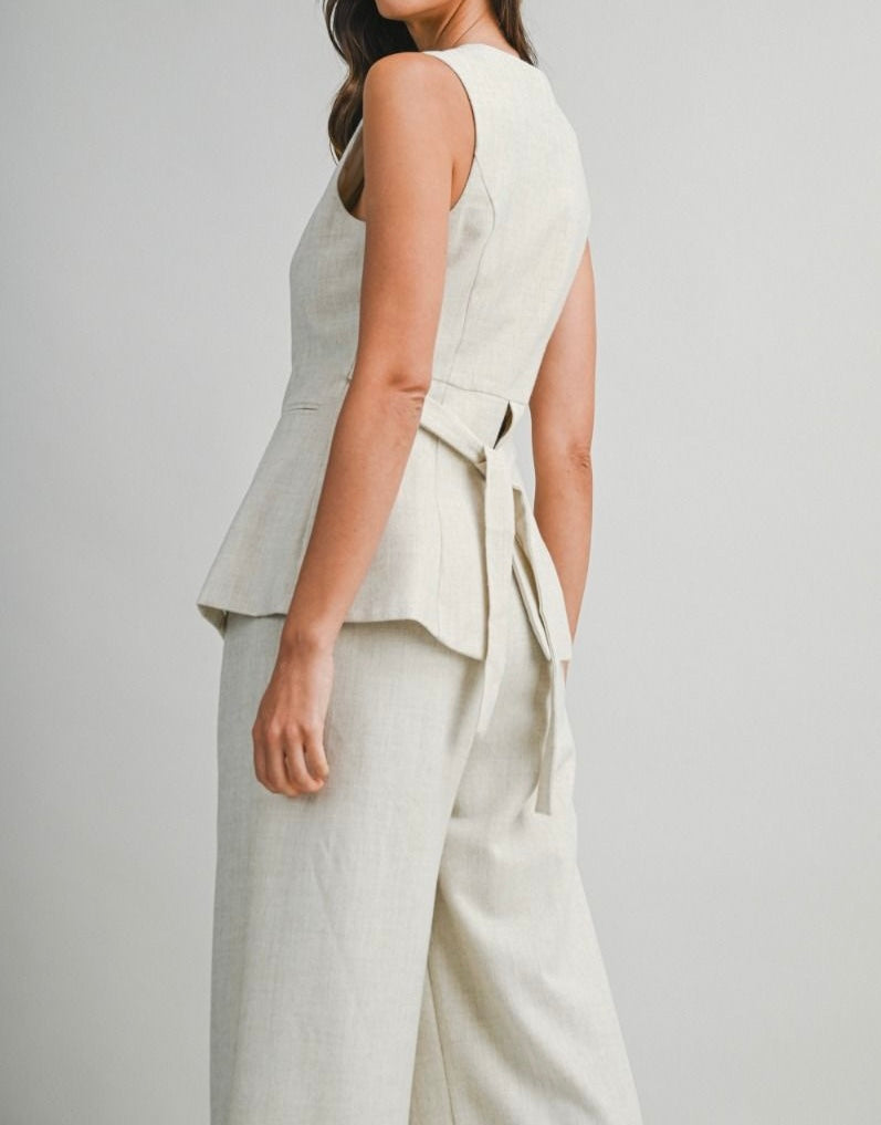 Solid Button Down Vest & Pant Set