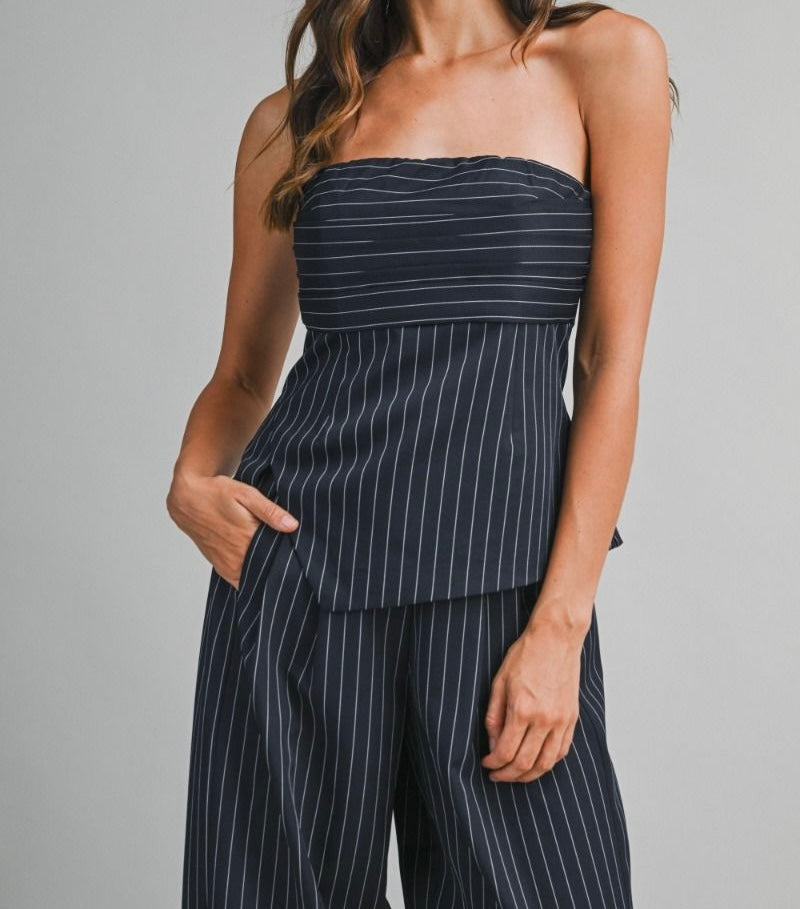 Pinstripe Strapless Pant Set PREORDER 12/22/25 Aprox