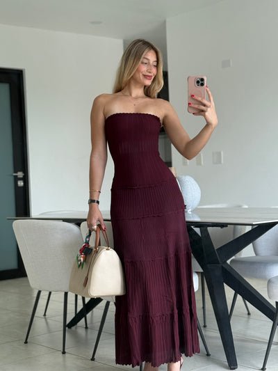 Cherry Scallop Strappless Dress