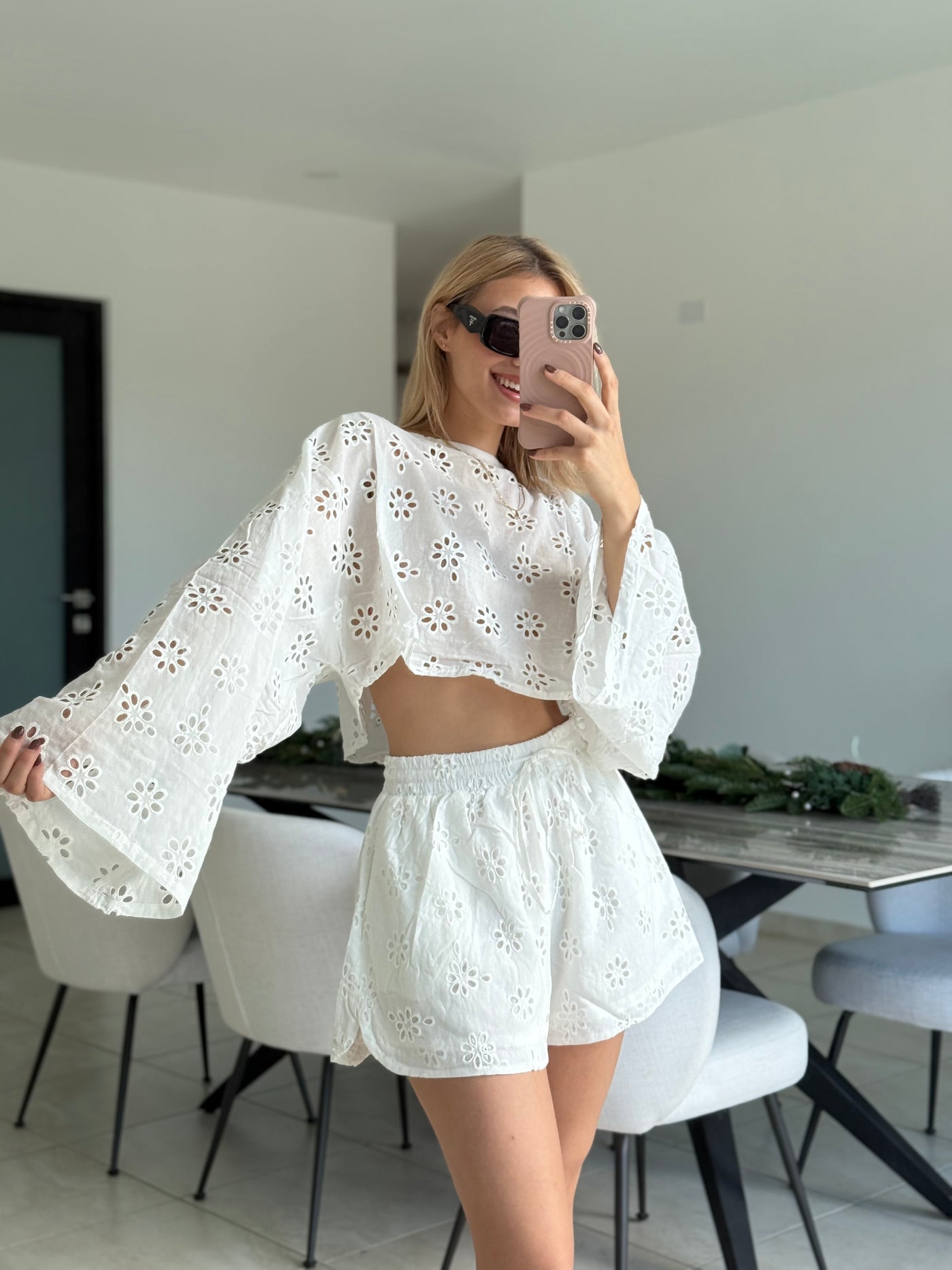 Eyelet Matching Short Pant Set