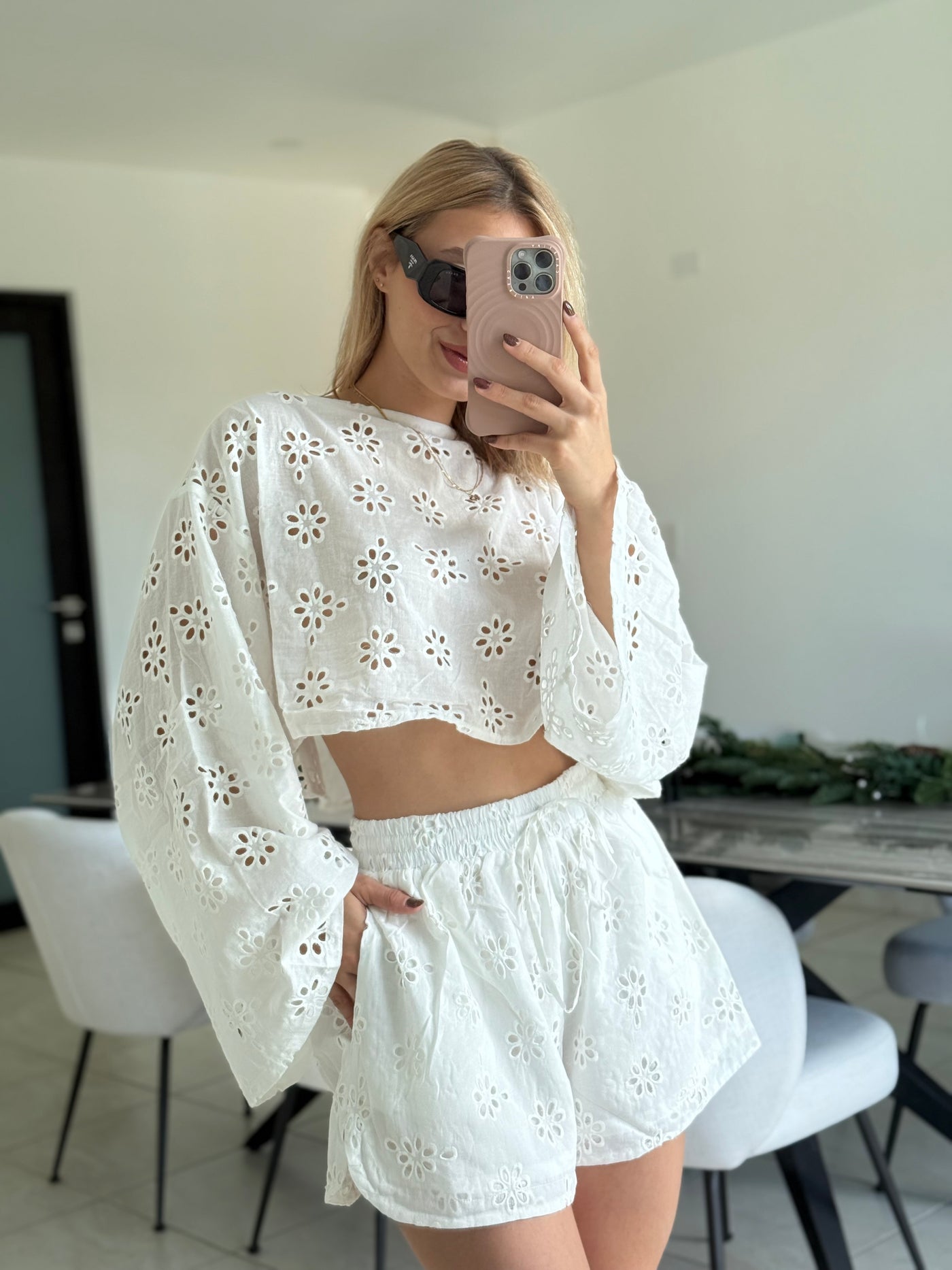 Eyelet Matching Short Pant Set