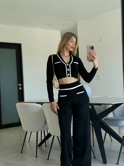 Cardigan Top & Hoght Waist Pant