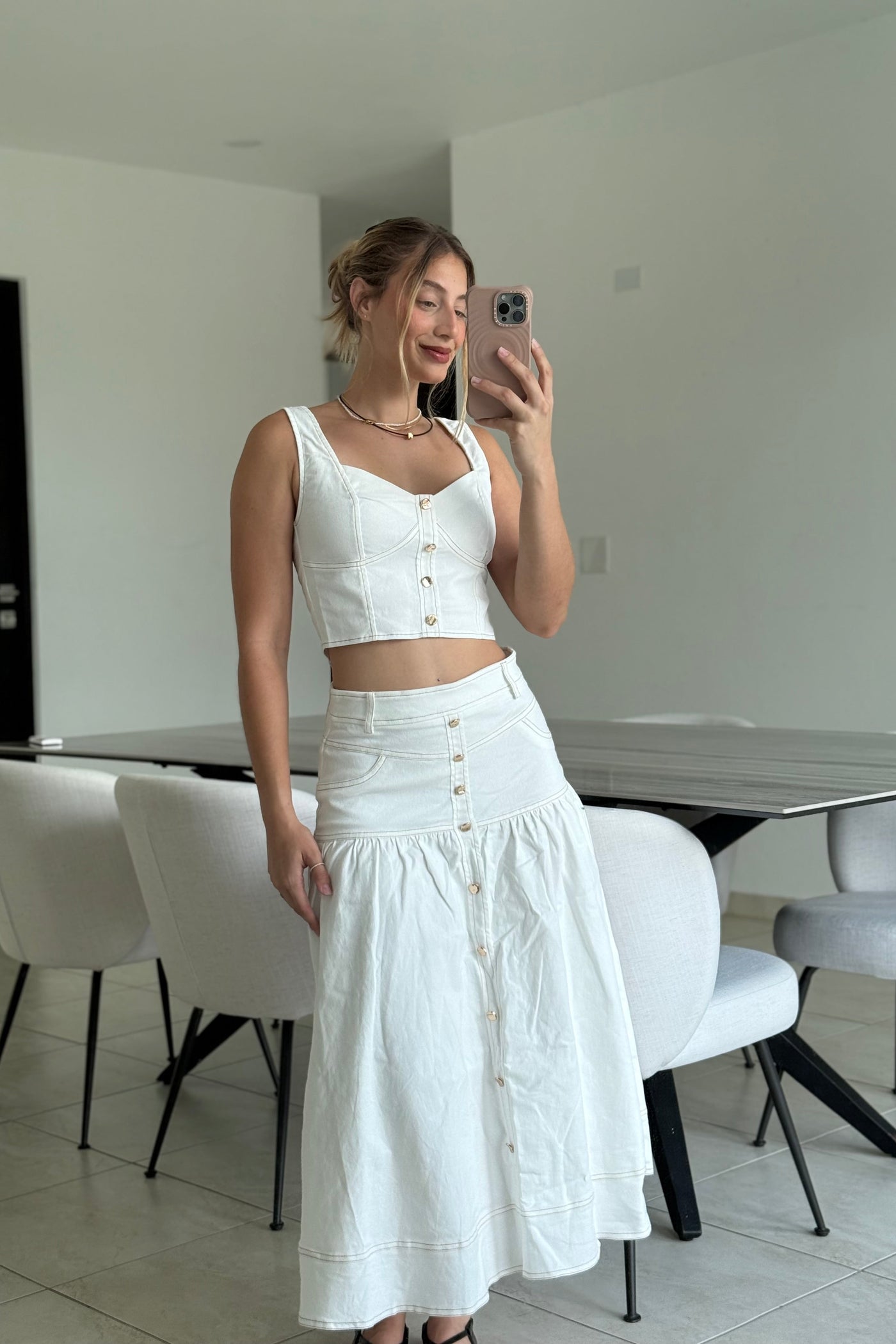 White Crop Top & Skirt Set
