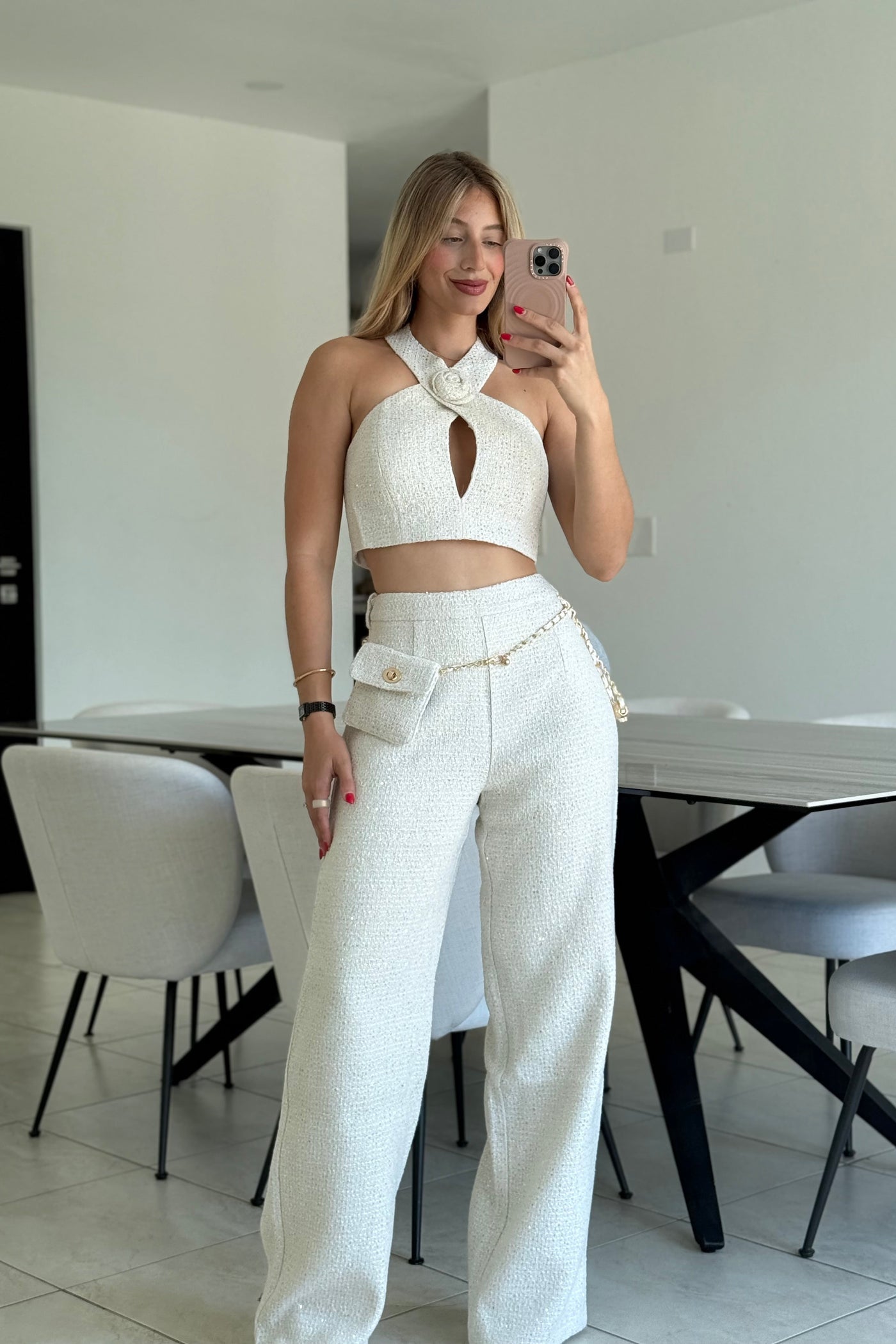 Sequined Tweed Top & Pant Set      PREMIUM COLLECTION