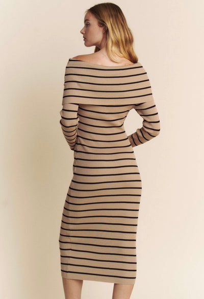 Taupe/Black Off Shoulder Midi Dress PREORDER 10/02/24 Aprox