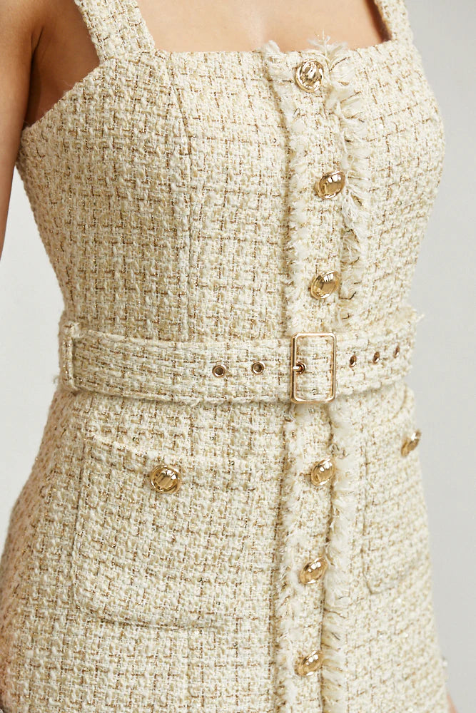 Gold Tweed Dress PREORDER 10/25/25 Aprox                  PREMIUM COLLECTION