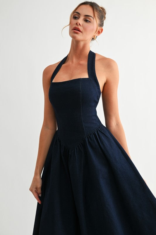 Halter Denim Dress         PREORDER January 9, 2026