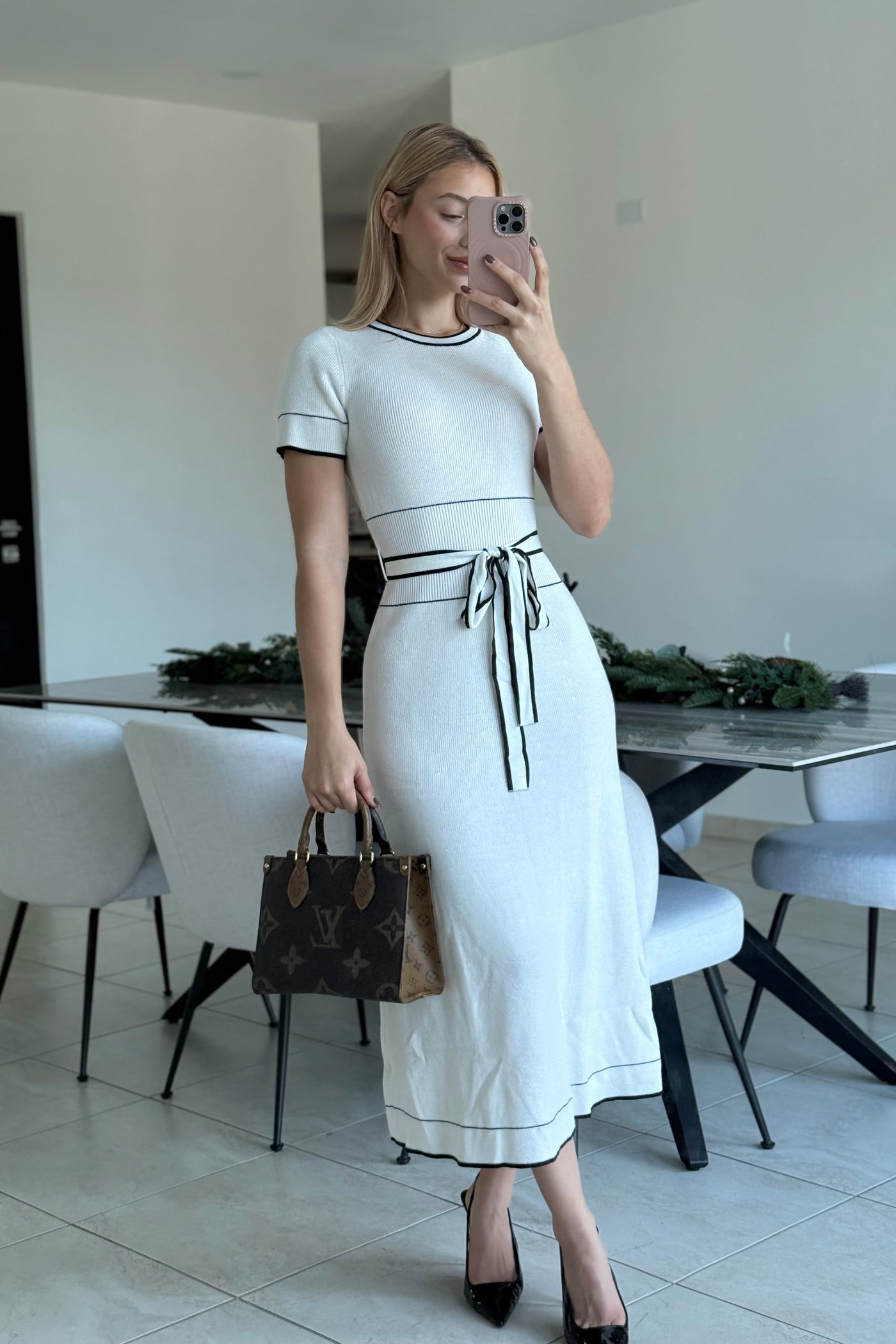 White Trim Midi Dress