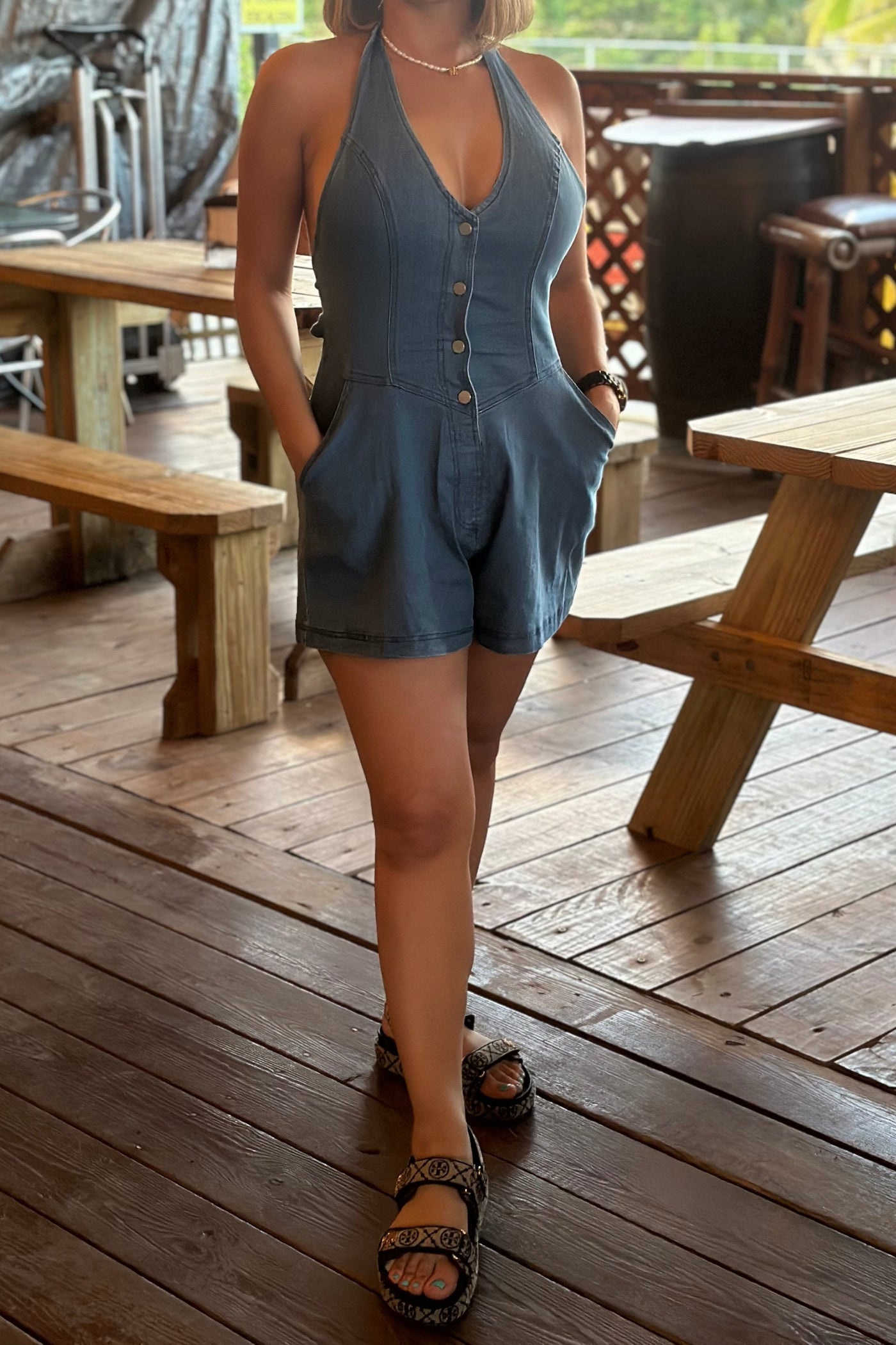 Halter Denim Romper