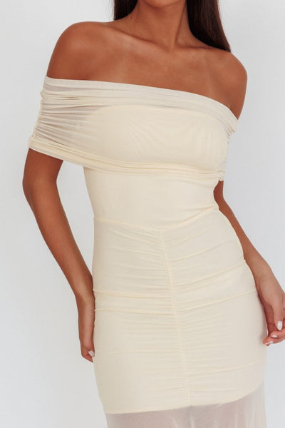 Off Shoulder Cream Dress PREORDER January/10/2026 Aprox