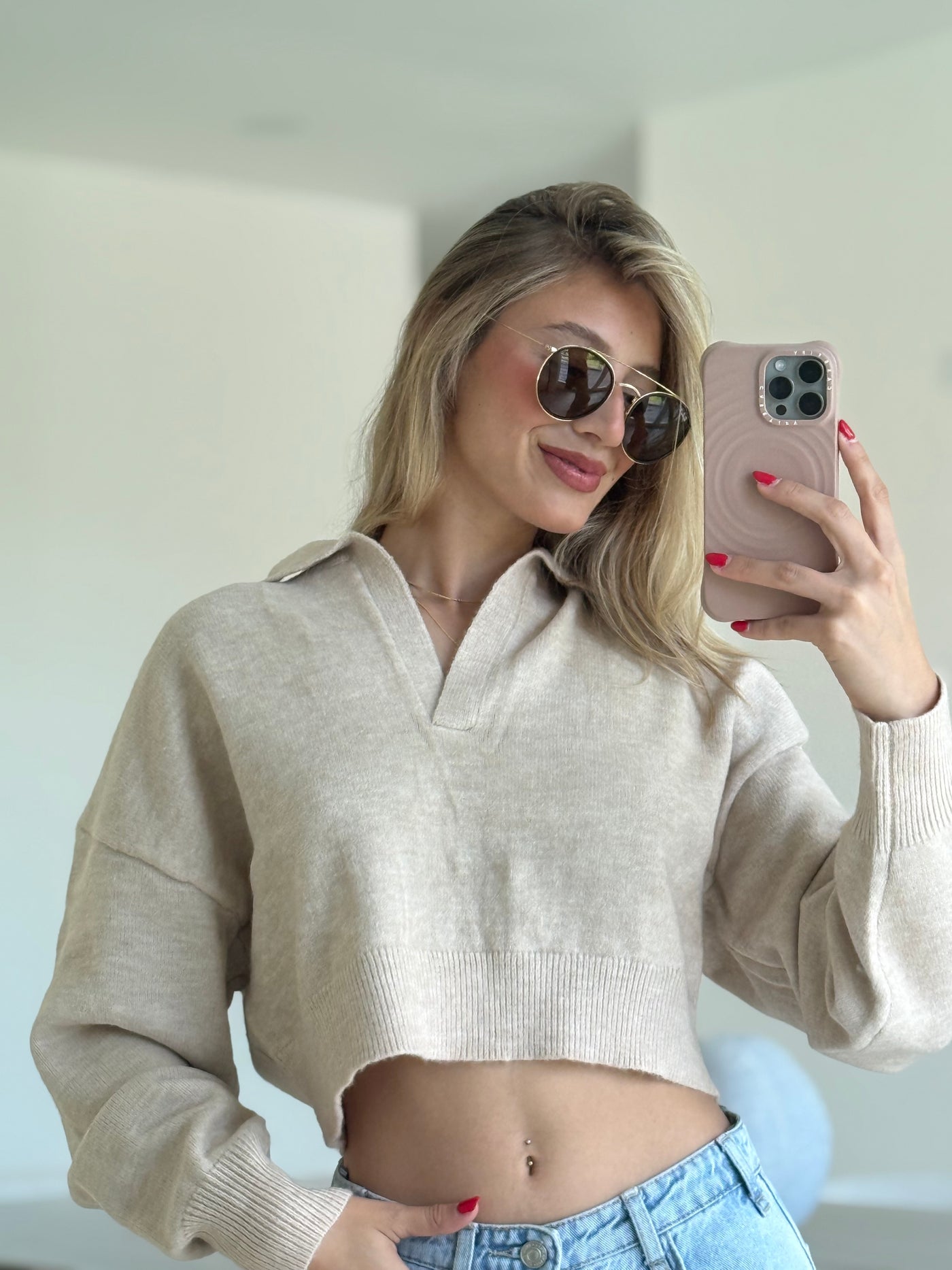 Knit Collar Long Sleeve