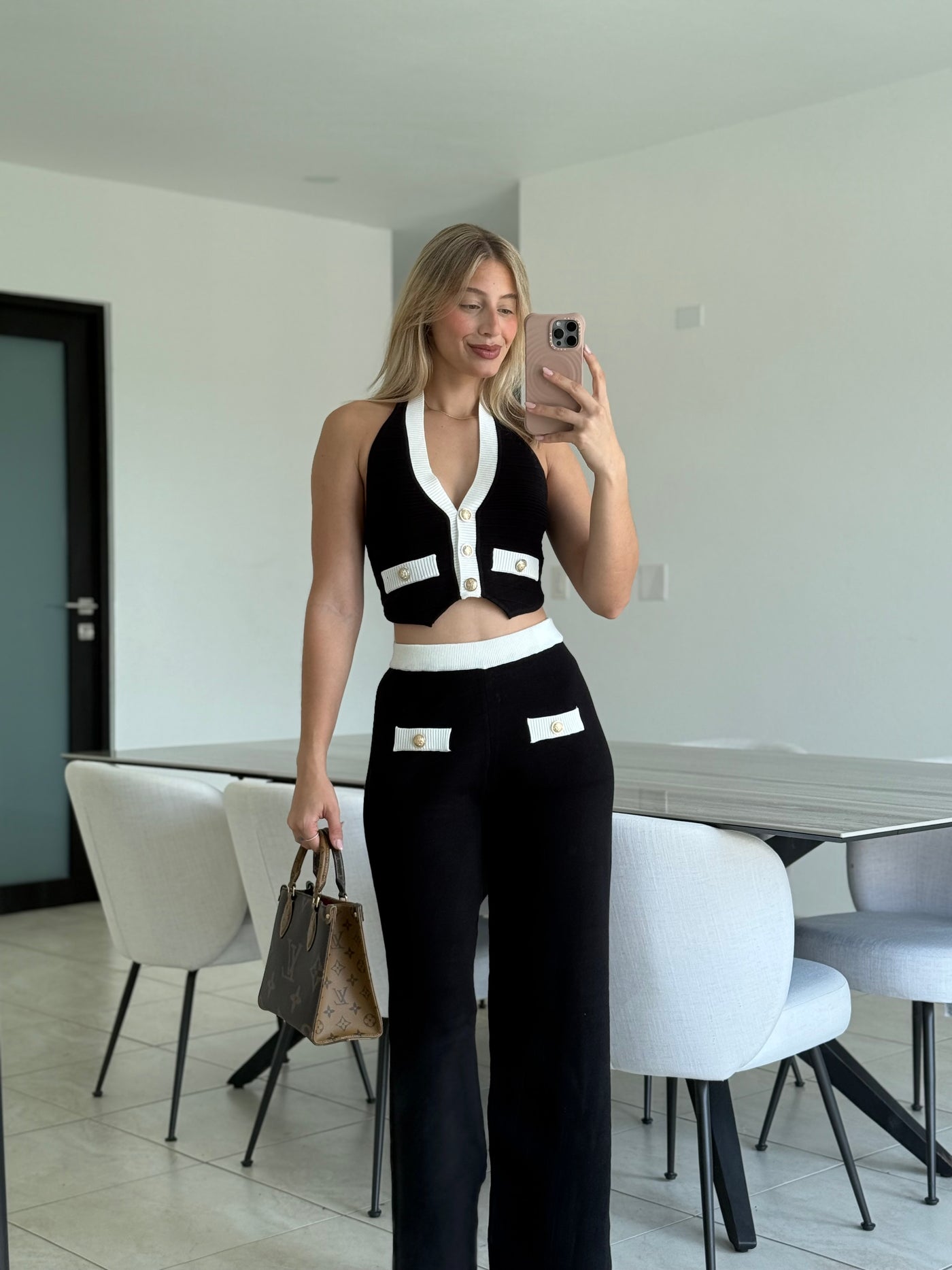 Contrast Trim Pant Set